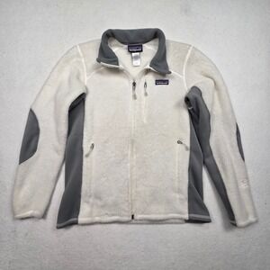 Patagonia R3 Hi-Loft Fleece Jacket Womens Medium White Grey Full Zip Soft